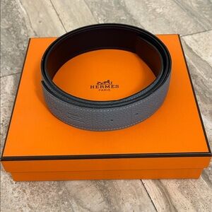 Authentic Hermes unisex belt blue gray/navy Leather Reversible Belt (no buckle)